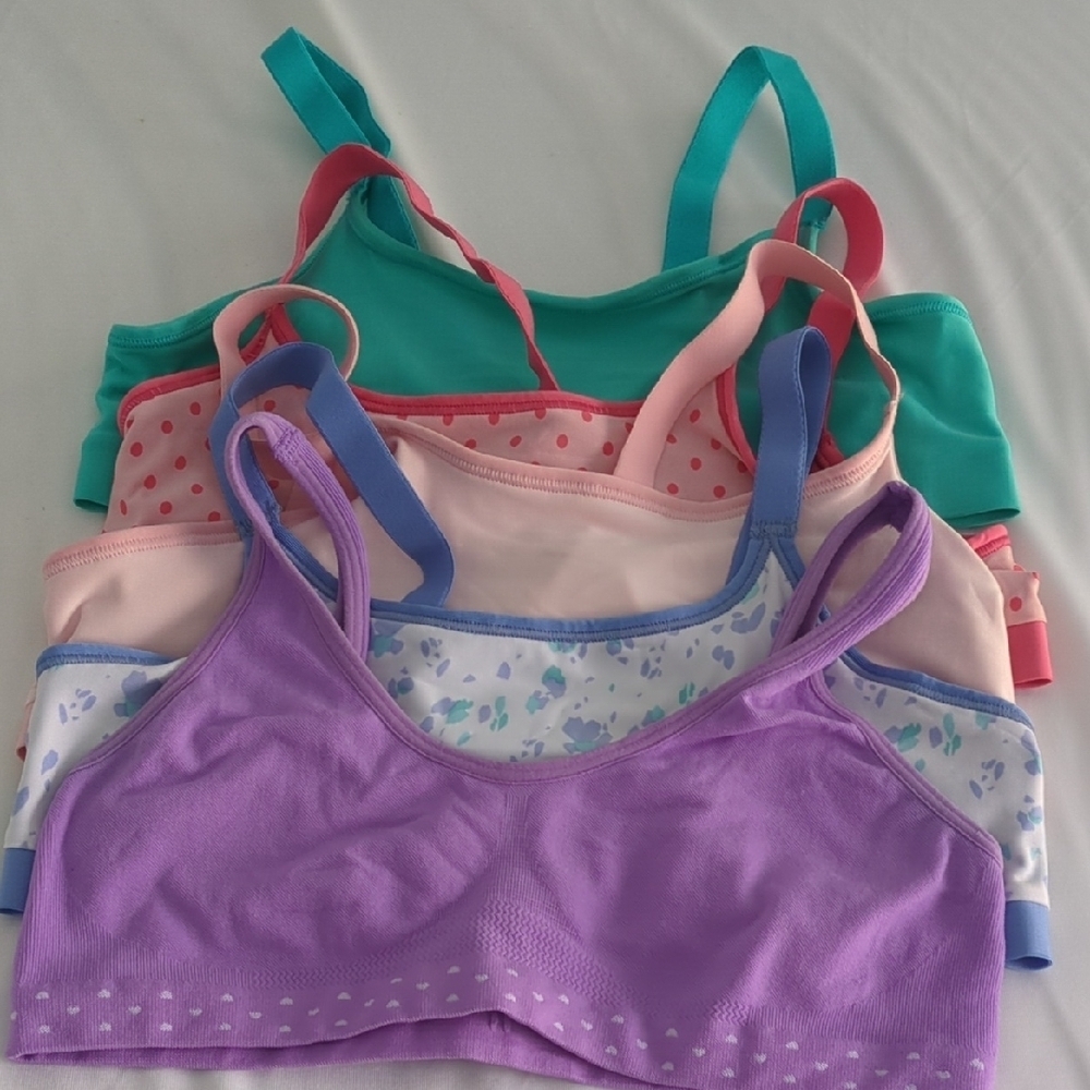 Hanes Kids Multicolor 5 Bra Set - Purple, Pink, Green Girls Yrs 10-12 M/L
